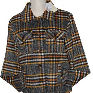 Christopher & Banks Womens Long Sleeve Wool Blend Plaid Jacket Size Medium NEW